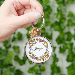 Elegant Floral Watercolor Personalised Name Key Ring