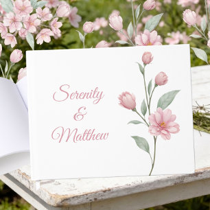Elegant Floral Watercolor Pink Sage Garden Wedding Guest Book