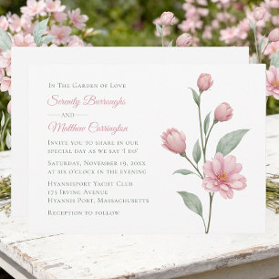 Elegant Floral Watercolor Pink Sage Garden Wedding Invitation