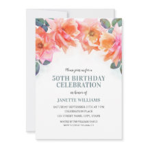 Elegant Floral Watercolor Rose 50th Birthday Party