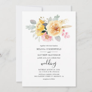 Elegant Floral Watercolor Script Botanical Wedding Invitation
