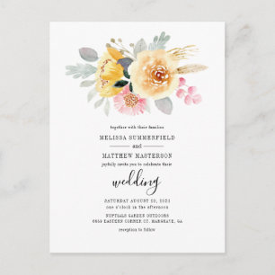 Elegant Floral Watercolor Script Botanical Wedding Invitation Postcard