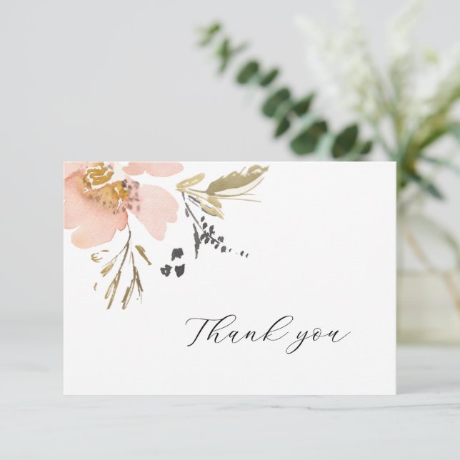 Elegant Floral Watercolor Script Thank You Card (Standing Front)
