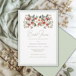 Elegant Floral Watercolor Strawberry Bridal Invitation