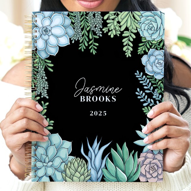 Elegant Floral Watercolor Succulent Custom Name Planner (Creator Uploaded)