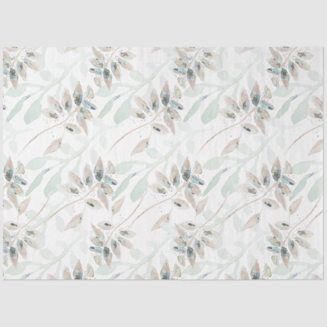 Elegant Floral Watercolor Teal Tan Tissue Paper (Front)