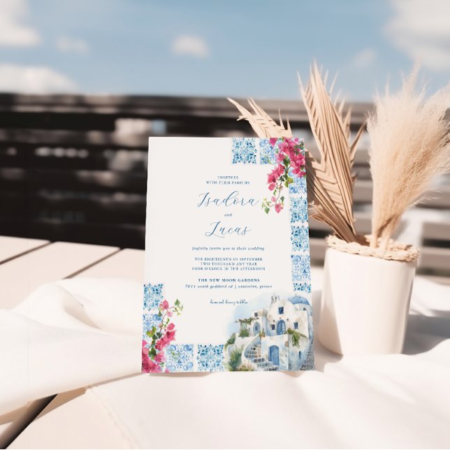 Elegant Floral Watercolor Tiles | Greece Wedding Invitation (Creator Uploaded)