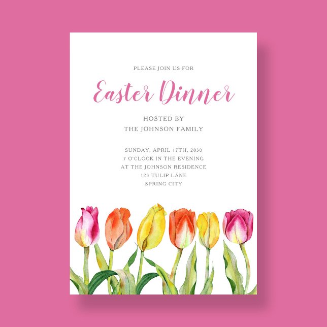Elegant Floral Watercolor Tulip Easter Dinner  Invitation (Elegant Floral Watercolor Tulip Easter Dinner Invitation)