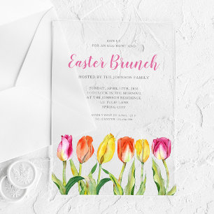 Elegant Floral Watercolor Tulips Easter Brunch Acrylic Invitations