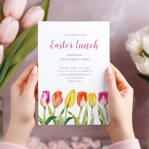Elegant Floral Watercolor Tulips Easter Lunch Invitation