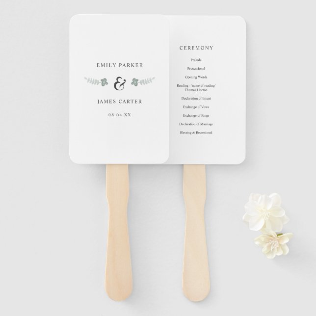 Elegant Floral Watercolor Wedding Ceremony Program Hand Fan (Front and Back)