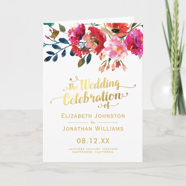 Elegant Floral Watercolor Wedding Ceremony Programme (Front)
