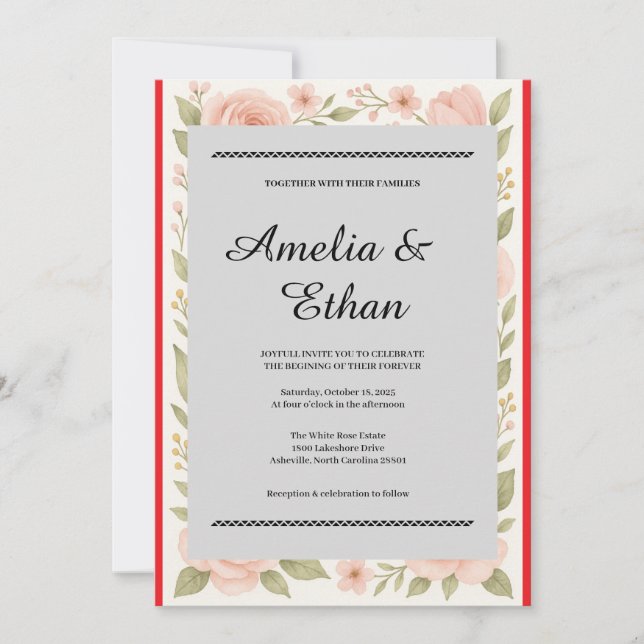 Elegant Floral Watercolor Wedding Invitation (Front)
