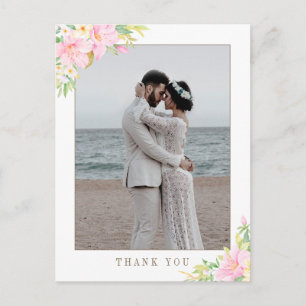 Elegant Floral Watercolor Wedding Photo Thank You Postcard