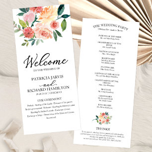 Elegant Floral Watercolor Wedding Program 4x9 Programme