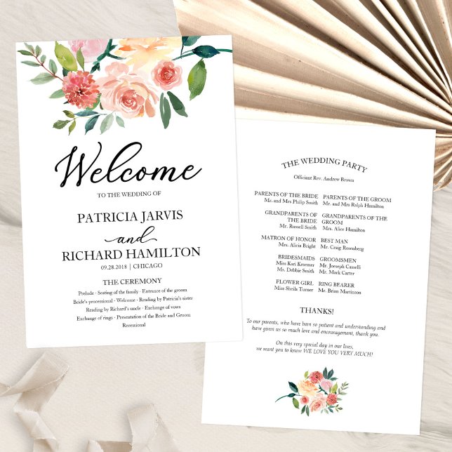 Elegant Floral Watercolor Wedding Program Programme (Creator Uploaded)