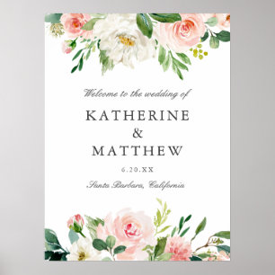Elegant Floral Watercolor   Wedding Welcome Sign