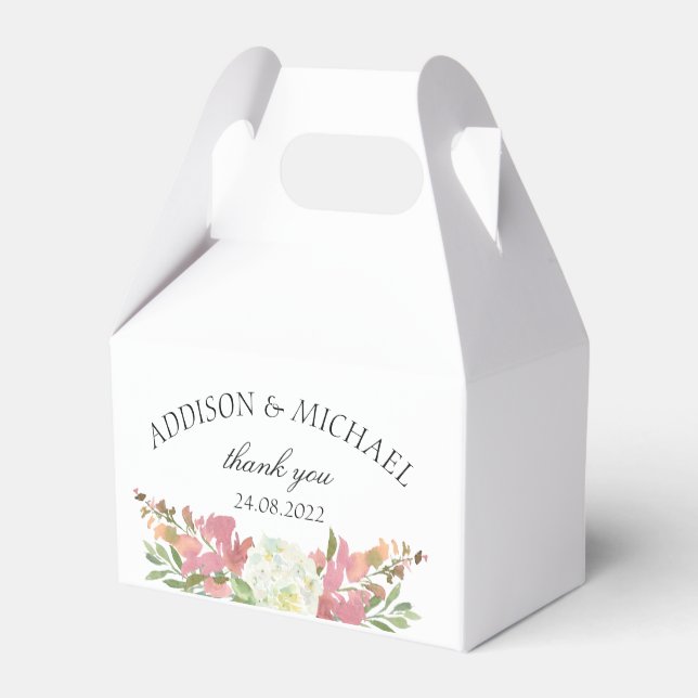 Elegant Floral Watercolor Wedding White Favour Box (Back Side)