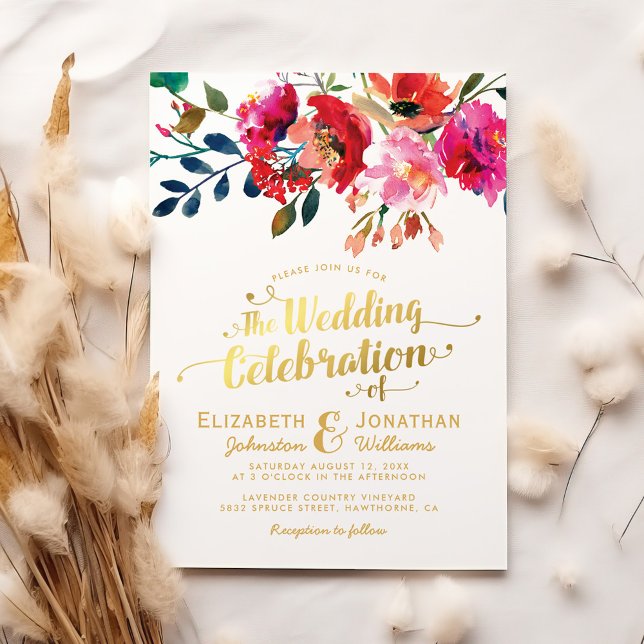 Elegant Floral Watercolor White Gold Wedding Invitation (Creator Uploaded)