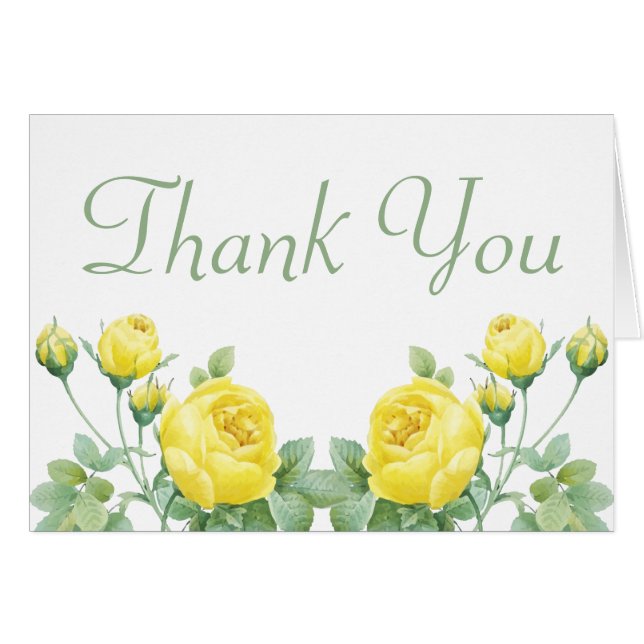 Elegant Floral Watercolor Yellow Rose Thank You  (Front Horizontal)