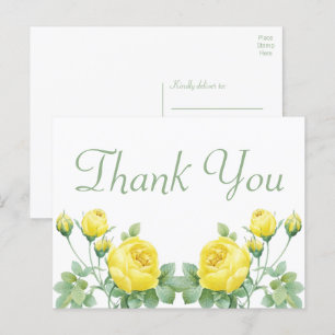 Elegant Floral Watercolor Yellow Rose Thank You Po Postcard