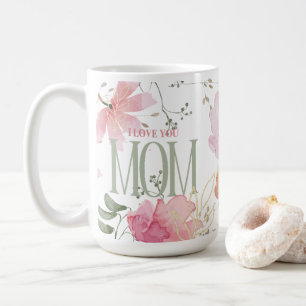 Elegant Floral Watercolors "I love you Mum" Modern Coffee Mug