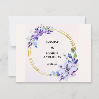 Elegant Floral Watercolour Gold Circle Wedding Card