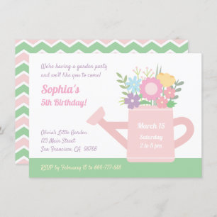 Elegant Floral Watering Can Garden Birthday Party Invitation