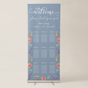 Elegant Floral Wedding 9 Tables Seating Chart Retractable Banner