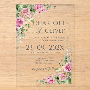 Elegant Floral Wedding Acrylic Invitation