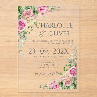 Elegant Floral Wedding Acrylic Invitation