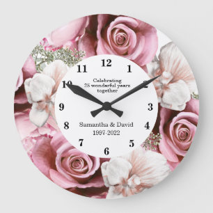 Elegant Floral Wedding Anniversary Gift Large Clock
