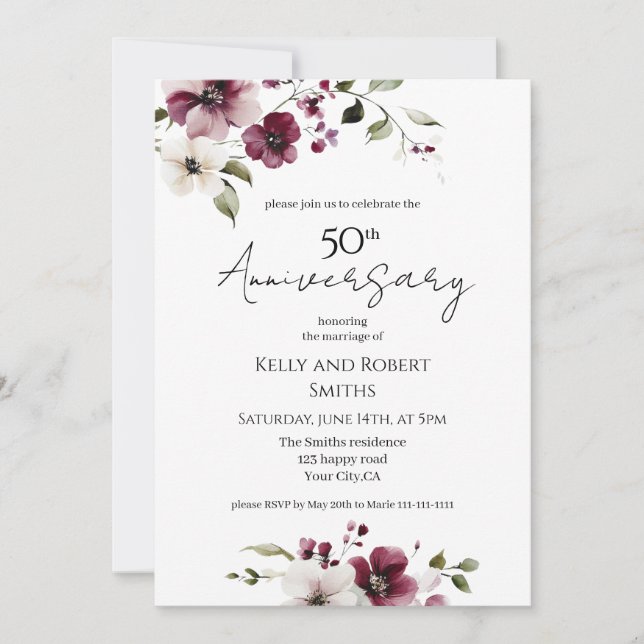 Elegant Floral Wedding Anniversary Invitation (Front)