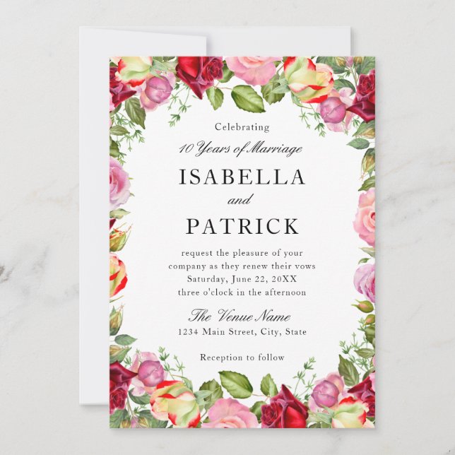 Elegant Floral Wedding Anniversary Vow Renewal Invitation (Front)