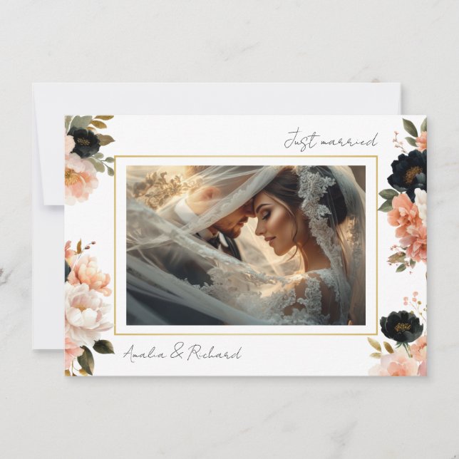 Elegant Floral Wedding Announcement Card (Front)