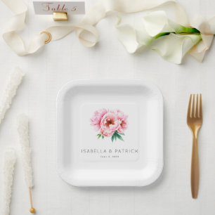 Elegant Floral Wedding Announcement Paper Plate
