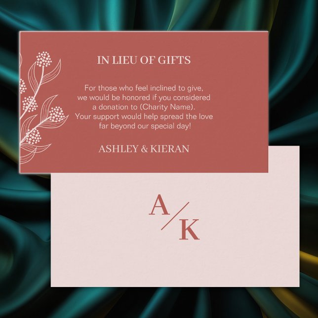 Elegant Floral Wedding Boho  In Lieu of Gifts , Enclosure Card (Creator Uploaded)