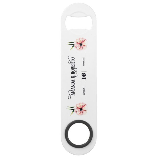 Elegant Floral Wedding Bottle Opener (Front)