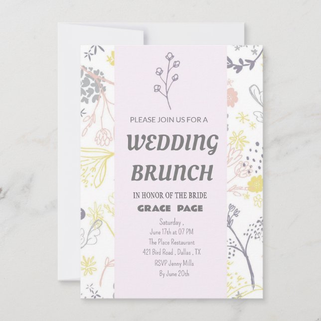 Elegant floral Wedding Brunch Invitation Card (Front)
