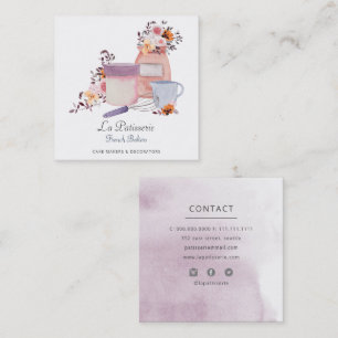 Elegant Floral Wedding Cake Makers Bakery Baking Square Business Card