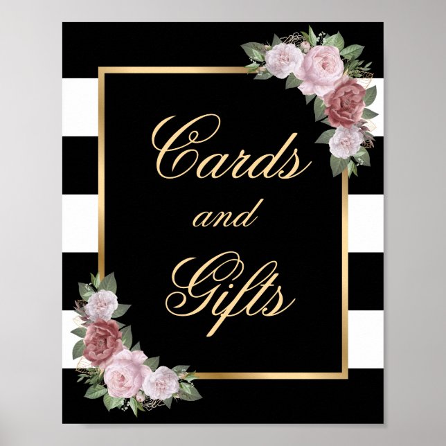 Elegant Floral Wedding Cards and Gifts Sign (Front)