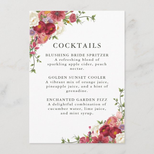 Elegant Floral Wedding Cocktail Menu (Front)