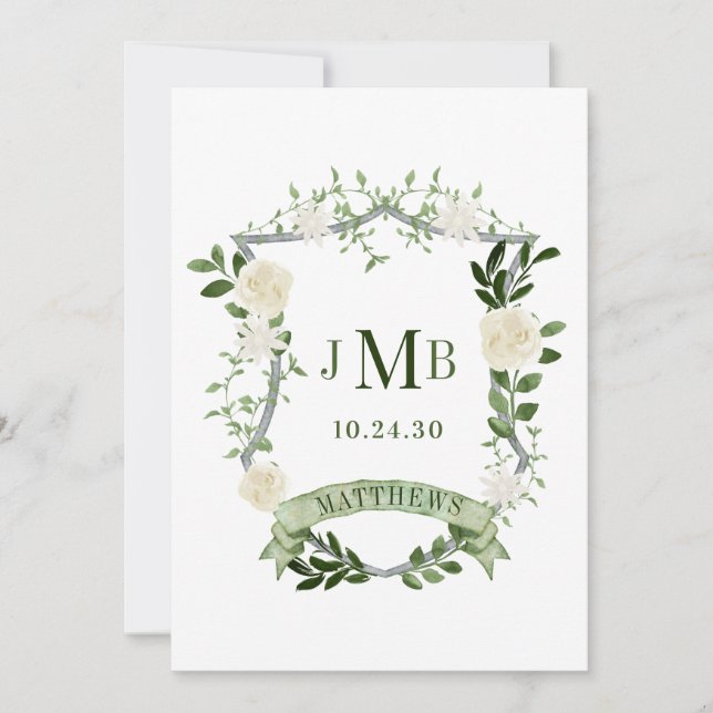 Elegant Floral Wedding Crest Invitation (Front)