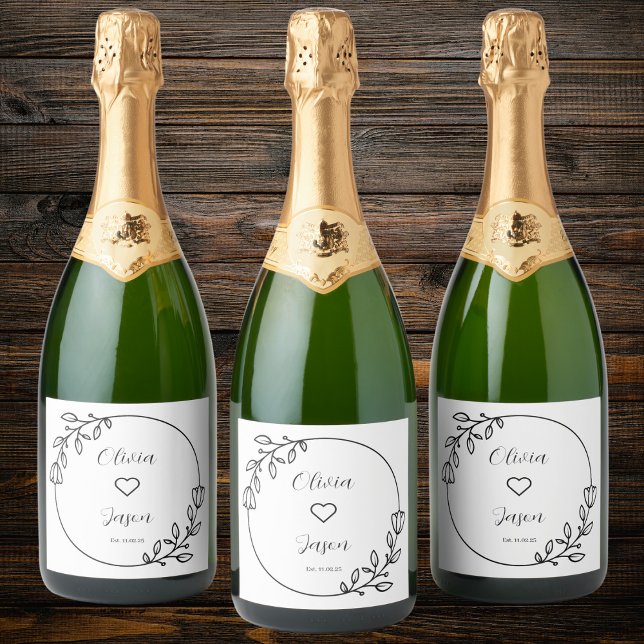 Elegant Floral Wedding Custom Names Sparkling Wine Label (Creator Uploaded)
