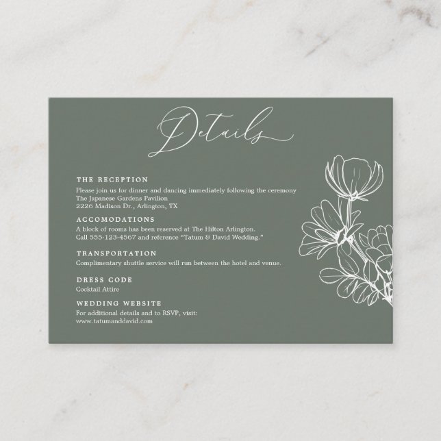 Elegant Floral Wedding Details Enclosure Card (Front)
