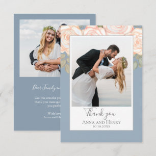 Elegant Floral Wedding Dusty Blue Photo Thank You  Card