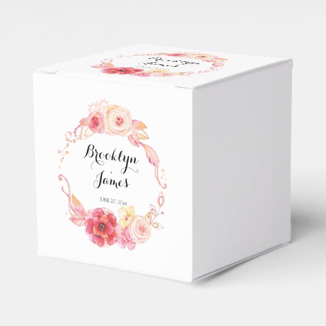 Elegant Floral Wedding Favour Boxes With Wreath (Front Side)