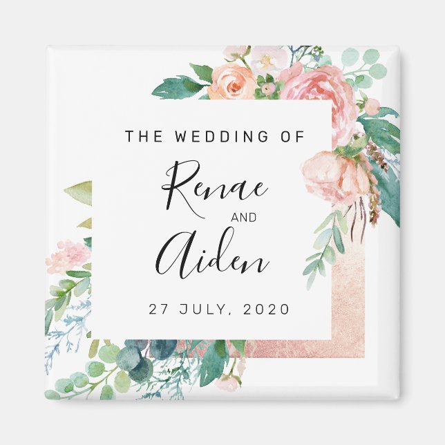 Elegant floral wedding favour magnet, wedding magnet (Front)