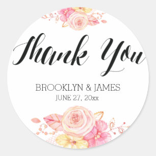 Elegant Floral Wedding Favour Stickers Round Pearl