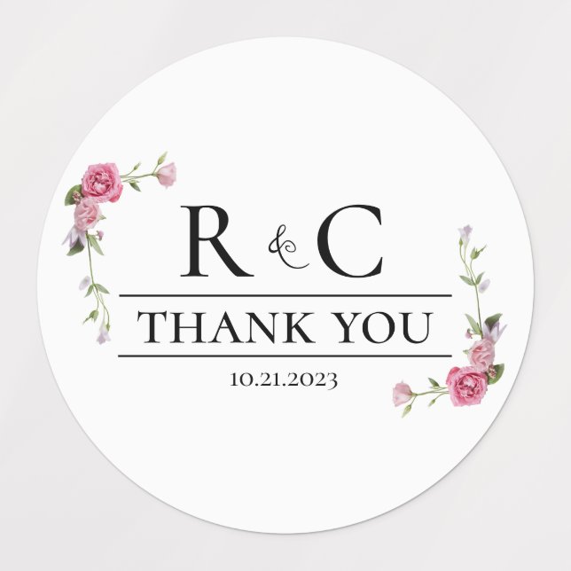 Elegant Floral Wedding Favour Thank You Sticker (Design 1)